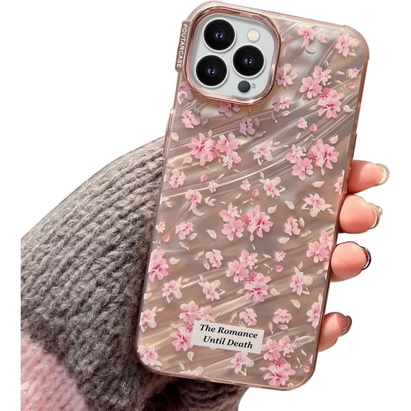 Compatible with iPhone 13 Pro Wildflower Case, Cute Flower Floral Pattern with Sparkling Ripples, Slim Shockproof TPU Protective Bumper Case Cover for Women and Girls(Pink Flowers)