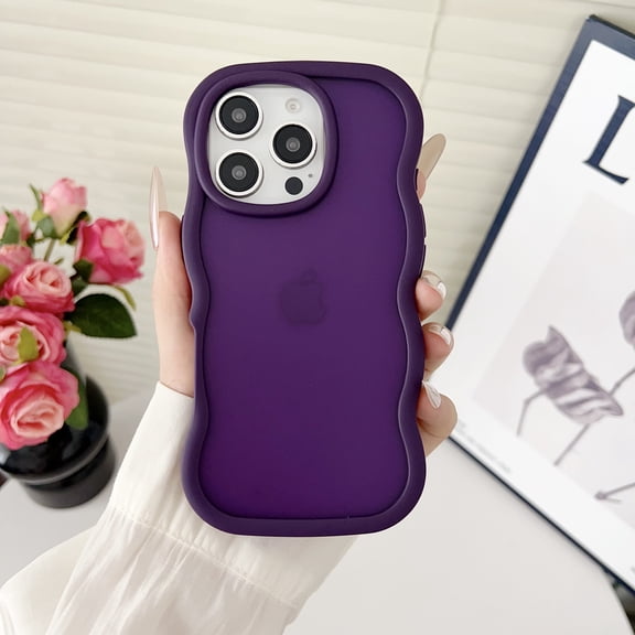 Compatible with iPhone 13 Silicone PC Case, Curly Wave Frame Non-Slip Translucent Matte Easier Grip Shockproof Wireless Charging Phone Case for iPhone 13 for Girls Women, Purple