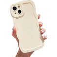 thumbnail image 1 of Compatible with iPhone 13 Solid Beige Color Case, Cute Aesthetic Curly Wave Frame Design, Slim Soft Full Camera Protection Phone Cover for Women Girls, 1 of 7