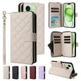 thumbnail image 1 of Compatible for iPhone 13 Wallet Case, Crossbody Strap PU Leather Folio Phone Cover, Zipper Handbag Purse with Card Holder Lanyard Flip Stand for iPhone 13, Beige, 1 of 10