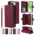 thumbnail image 1 of Compatible for iPhone 13 Wallet Case, Crossbody Strap PU Leather Folio Phone Cover, Zipper Handbag Purse with Card Holder Lanyard Flip Stand for iPhone 13, Winered, 1 of 10