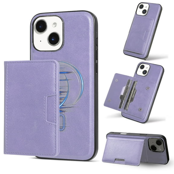 Compatible for iPhone 13 Wallet Case, Detachable PU Leather Purse Phone Cover with Flip Stand, Support Magnetic Mag-Safe Charging, Shockproof Protective Case for iPhone 13, Purple