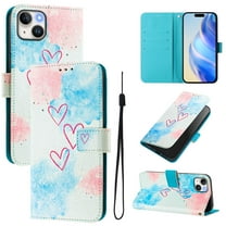 Compatible for iPhone 13 Wallet Case, Painting Pattern Premium PU Leather [Credit Card Holder] [Wrist Strap] Flip Stand Feature Purse Case Full Body Protective Pattern Phone Cover, Love Me