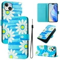 thumbnail image 1 of Compatible for iPhone 13 Wallet Case, Painting Pattern Premium PU Leather [Credit Card Holder] [Wrist Strap] Flip Stand Feature Purse Case Full Protective Pattern Phone Cover, Blue Flower, 1 of 18