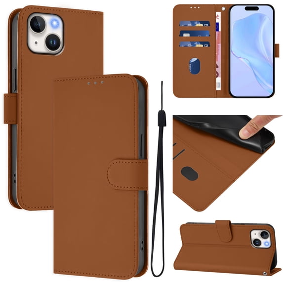 Compatible with iPhone 13 Wallet Case with RFID Blocking Credit Card Holder, PU Leather Folio Flip Kickstand Protective Shockproof Anti-fall Phone Case Cover Women Men,Brown