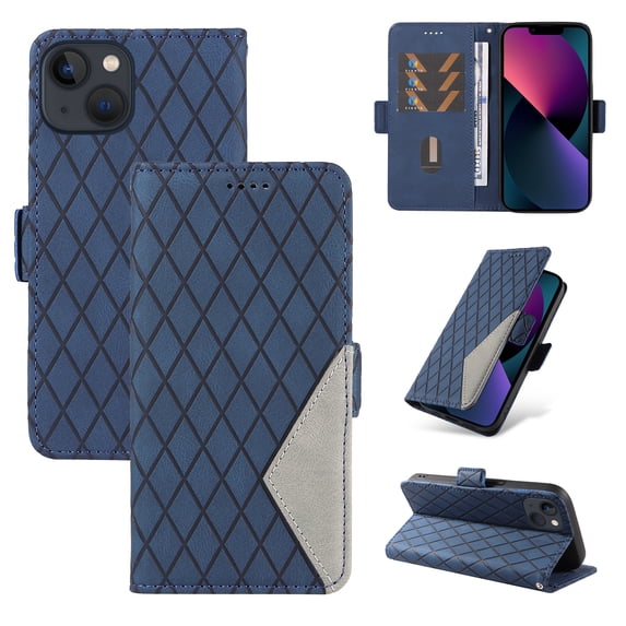 Compatible with iPhone 13 Wallet Flip Case, Classic PU Leather Shockproof Protective for Men Women Card Slots Kickstand Magnetic Closure Phone Case Cover for iPhone 13, Blue