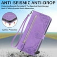 thumbnail image 1 of Compatible For iPhone 13 Zipper Card Flip Wallet Stand 360 Protection Shockproof Case,Luxury Flower Pattern Embossed PU Leather with Wrist Strap Cover.For iPhone 13,Purple, 1 of 9