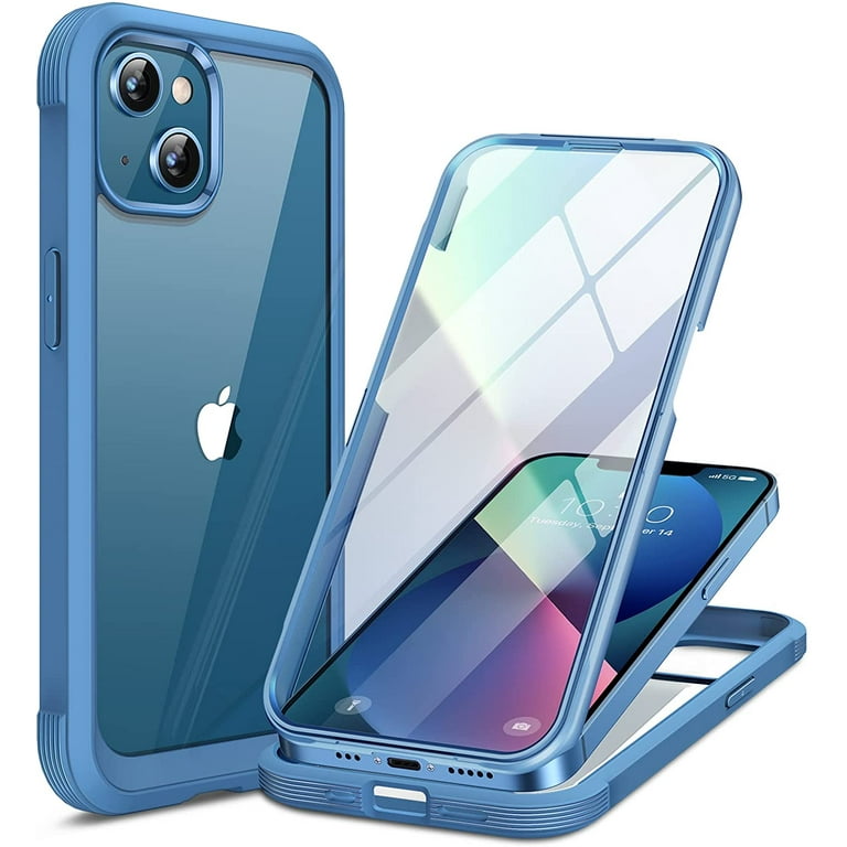 Compatible with iPhone 13 case 6.1 inch, 2023 Upgrade Full-Body Glass Clear  Case Bumper Case with Built-in 9H Tempered Glass Screen Protector for  iPhone 13 (Capri Blu) 