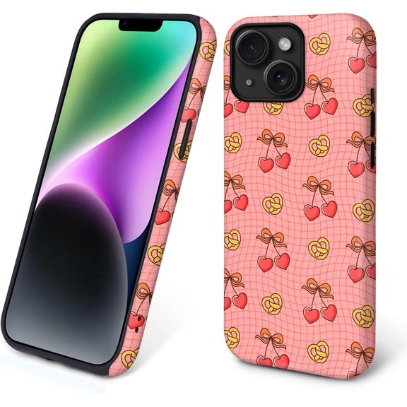 Compatible with iPhone 13/iPhone 14 Case, Cherry Red Plaid Pattern Print Matte Phone Case Durable Fashion Funny Liquid Silicone Case Soft Anti-Scratch Shockproof Protective Cover
