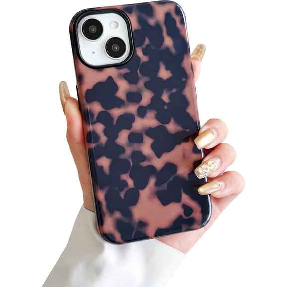 Compatible with iPhone 13 or iPhone 14 Case Cute Tortoise Shell Pattern Brown Leopard Phone Case for Women Girls, Shockproof TPU and Hard PC Protective Cover-Brown Tortoise Shell