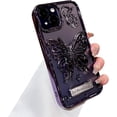 thumbnail image 1 of Compatible with iPhone 13 /iPhone 14 Case with Luxury Clear Cute Butterfly Plating Fashion Design for Girls Women Soft TPU Bumper Lens Protection Cover-Purple, 1 of 10
