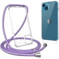 thumbnail image 1 of Compatible with iPhone 13 / iPhone 14,Clear Case with Adjustable Lanyard,Soft Slim TPU Shockproof Protective Crossbody Case for iPhone 13/14,6.1 inch-Purple, 1 of 11