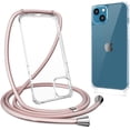 thumbnail image 1 of Compatible with iPhone 13 / iPhone 14,Clear Case with Adjustable Lanyard,Soft Slim TPU Shockproof Protective Crossbody Case for iPhone 13/14,6.1 inch-Rose Gold, 1 of 11