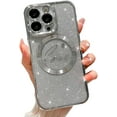 thumbnail image 1 of Compatible with iPhone 13 pro Magnetic Glitter Case-6.1 Inch, Luxury Love Heart Pattern Plating Clear Case, Compatible with MagSafe for Women Girls Shockproof Back Cover-Silve, 1 of 13