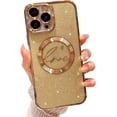 thumbnail image 1 of Compatible with iPhone 13 pro Magnetic Glitter Case-6.1 Inch, Luxury Love Heart Pattern Plating Clear Case, Compatible with MagSafe for Women Girls Shockproof Back Cover-Gold, 1 of 13