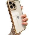 thumbnail image 1 of Compatible with iPhone 13 pro max Bling Plating Case, Luxury Glitter Cute 3D Rhinestone Diamond Sparkly Shiny Clear Case for Women Girls Shockproof Camera Protective Back Cover - Glod, 1 of 9