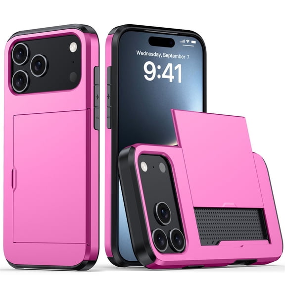 Compatible with iPhone 14/15/16/17 /Plus/Pro/Max Case with Card Holder Dual Layer Heavy Duty Protective Shockproof Hidden Card Slot Slim Wallet Phone Case for Women&Men