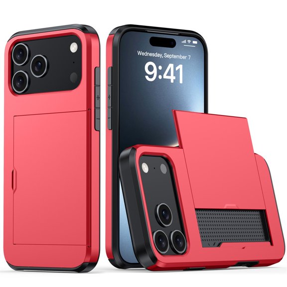Compatible with iPhone 14/15/16/17 /Plus/Pro/Max Case with Card Holder Dual Layer Heavy Duty Protective Shockproof Hidden Card Slot Slim Wallet Phone Case for Women&Men