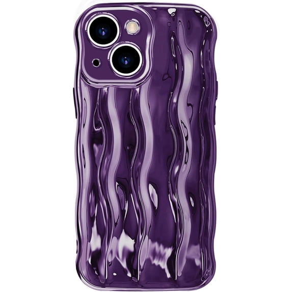 Compatible with iPhone 14 6.1" Case, Cute Glossy Water Ripple Pattern Phone Case, Curly Wave Frame Design for Women Girls, Soft TPU Slim Fit Shockproof Full-Body Protection Cover, Purple