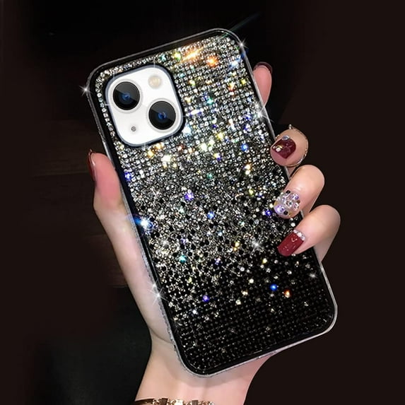 Compatible with iPhone 14 Bling Case Cute Glitter Diamond for Women Girls Rhinestone Sparkle Shiny Crystal Bumper Luxury Protective Cover 3D Handmade Case for iPhone 14 Black