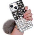 thumbnail image 1 of Compatible with iPhone 14 Bling Case Luxury 3D Sparkle Diamond Crystal Rhinestones for Women Girls Glitter Case with Cute Furry Plush Ball Pendant Soft TPU Bumper Shiny Gemstone Cover, 1 of 13