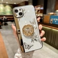 thumbnail image 1 of Compatible with iPhone 14 Butterfly Case for Women, Embossed Flower Cute Bling Diamond Luxury Design Kickstand Ring Shockproof Protective Cover for iPhone 14 6.1 inch, White, 1 of 9