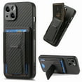 thumbnail image 1 of Compatible for iPhone 14 Carbon Fiber Texture Wallet Case with Credit Card Slots, Shockproof Protection Business PU Leather Flip Kickstand Phone Cover for iPhone 14, Black, 1 of 10