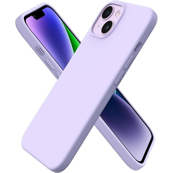 Compatible with iPhone 14 Case 6.1, Slim Liquid Silicone 3 Layers Full Phone Covered Soft Gel Rubber Case Protective Phone Cover 6.1 Inch-Pastel Lilac