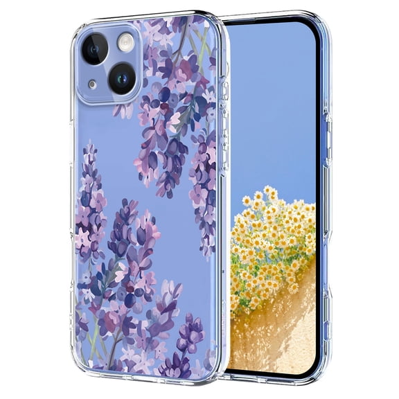 Compatible with iPhone 14 Case Clear with Flower Design, Cute Soft Silicone TPU Floral Aesthetic Women Girls Transparent Protective Shockproof Anti-Scratch Anti-Yellow Phone Cover, E