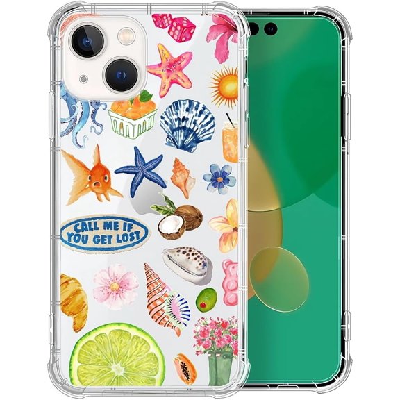 Compatible with iPhone 14 Case, Clear Four Corner Shockproof Airbags, Ultra-Thin Anti-Slip Design Military-Grade Protection Case - Sea Jellyfish Lemon