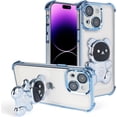 thumbnail image 1 of Compatible with iPhone 14 Case Cute 3D Bear Hidden Stand Kickstand Clear Phone Case with Camera Lens Protector 6D Plating Design Women Men Girly Shockproof Glitter Phone Cover, Blue, 1 of 12