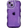 thumbnail image 1 of Compatible with iPhone 14 Case,Cute Clear Curly Wave Frame Shape Design with Camera Lens Protector Cover,Soft Slim Transparent TPU Full Protection Case for Women and Girls-Purple, 1 of 6
