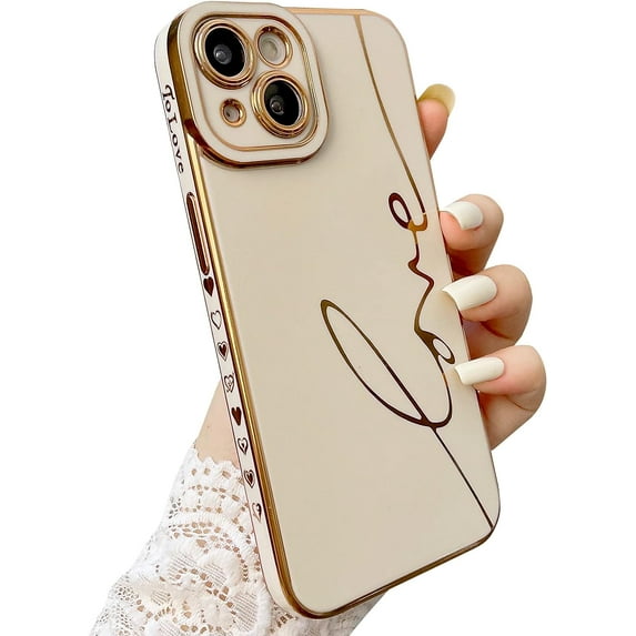 Compatible with iPhone 14 Case Cute, Luxury Plating Love Letter Phone Case, Electroplated Heart Case for Women Girls Soft TPU Shockproof Camera Protective Back Cover - White