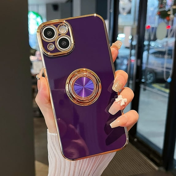 Compatible for iPhone 14 Case,Electroplated Anti-Scratch Cases with 360°Ring Holder Kickstand,Soft Flexible TPU Bumper Shockproof Case for iPhone 14 6.1 inch,Dark Violet