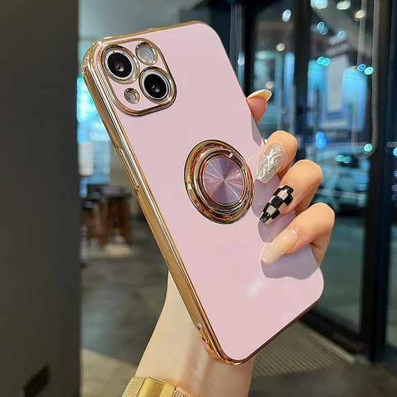 Compatible for iPhone 14 Case,Electroplated Anti-Scratch Cases with 360°Ring Holder Kickstand,Soft Flexible TPU Bumper Shockproof Case for iPhone 14 6.1 inch,Light Purple