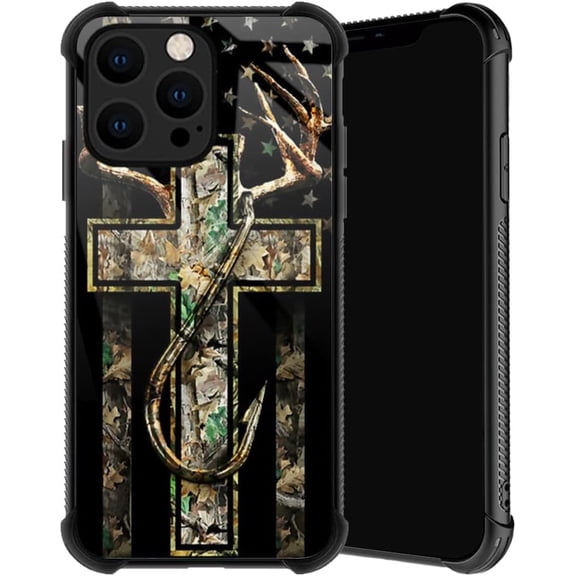 Compatible with iPhone 14 Case, Forest Antler Flag Phone Cover for Men/Women, Soft TPU Anti-Skid Thread Frame Four Corner Anti-Collision Protection Case Compatible with iPhone 14 6.1inch