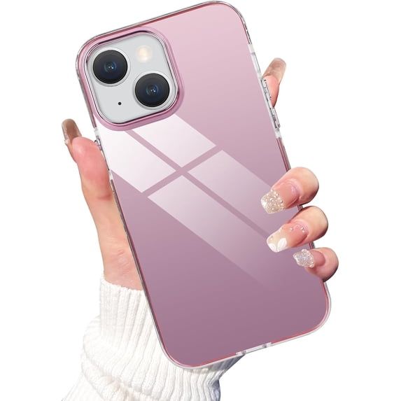 Compatible with iPhone 14 Case Glossy Hard Electroplating Case Cute Women Girls Makeup Mirror Case Slim Soft Bumper Camera Lens Protection Screen Protector Shockproof Cover, Pink