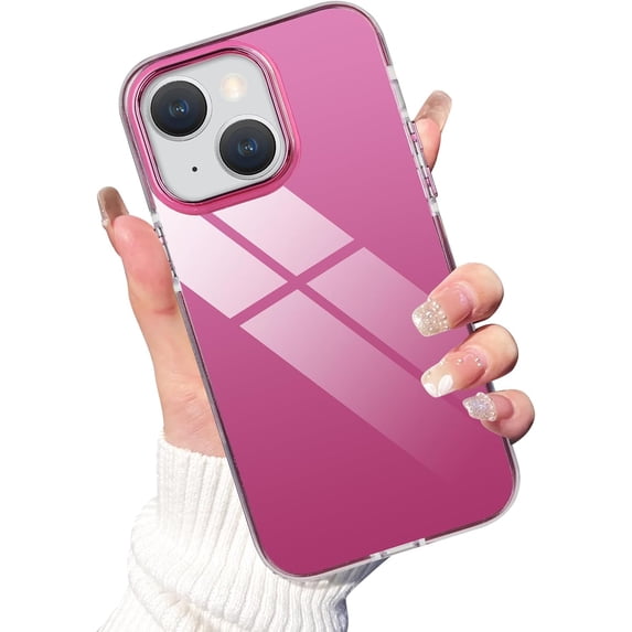 Compatible with iPhone 14 Case Glossy Hard Electroplating Case Cute Women Girls Makeup Mirror Case Slim Soft Bumper Camera Lens Protection Screen Protector Shockproof Cover, Rose
