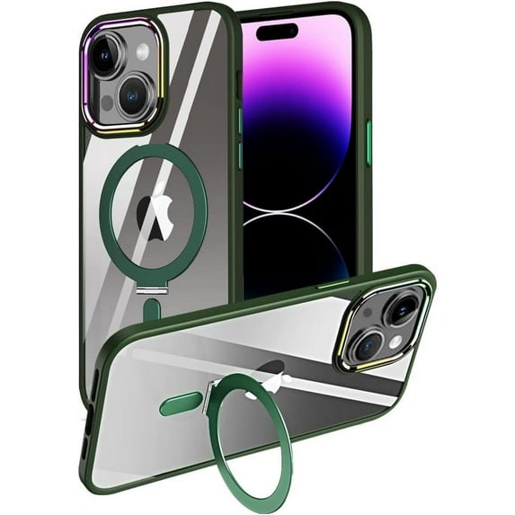 Compatible with iPhone 14 Case with Invisible Ring Holder Kickstand, Military Grade Matte Slim Phone Cover Magnetic Case Shockproof Protective Case Cover for Women Men Green