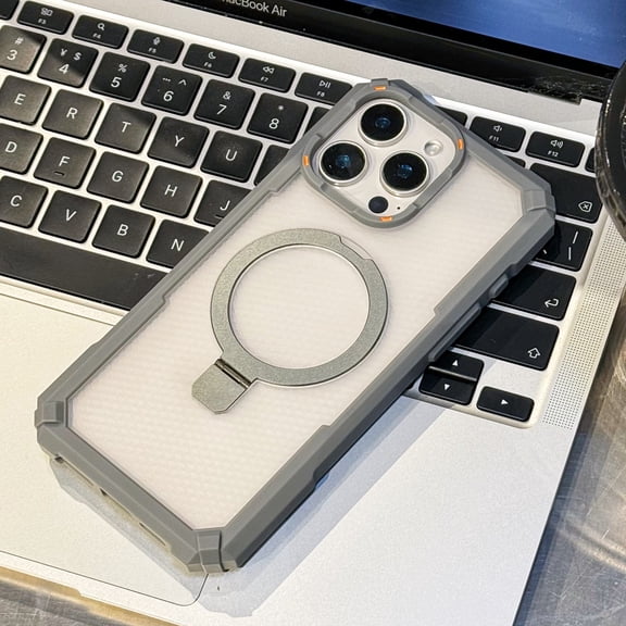 Compatible for iPhone 14 Case with Invisible Ring Stand [Compatible with Mag-Safe] [Military Drop Protection] Translucent Matte Frosted Hard Back Cover for iPhone 14, Gray