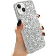 thumbnail image 1 of Compatible with iPhone 14 Case Luxury Glitter Sparkle Bling Shiny Case Hard PC Shockproof Full Camera Lens Protective Case for iPhone 14 6.1 Inch - Sliver, 1 of 14