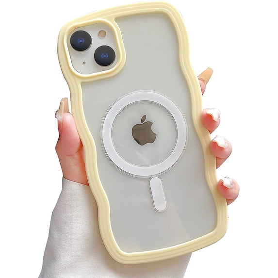 Compatible for iPhone 14 Case with Magsafe, Wave Phone Case Cute Water Ripple Candy Colors Frame Shockproof for iPhone 14 Phone Case for Women 6.1 Inch - Yellow