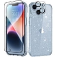 thumbnail image 1 of Compatible with iPhone 14 Case with Screen Protector + Camera Lens Protector, Non Yellowing Clear Glitter Protective Phone Case, Women Girls Cover for iPhone 14 6.1 Inch 2022 - Sparkle Blue, 1 of 13