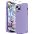 thumbnail image 1 of Compatible with iPhone 14 Case with Screen Protector (Camera Protection + Soft Microfiber Lining) Liquid Silicone Phone Case 6.1 inch 2022, Light Purple, 1 of 14