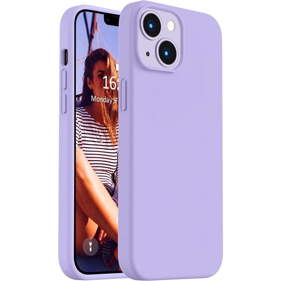 Compatible with iPhone 14 Case,[Silky Touch Premium Liquid Silicone] [Soft Anti-Scratch Microfiber Lining], Ultra Slim Shockproof Protective Case for iPhone 14 - Light Purple