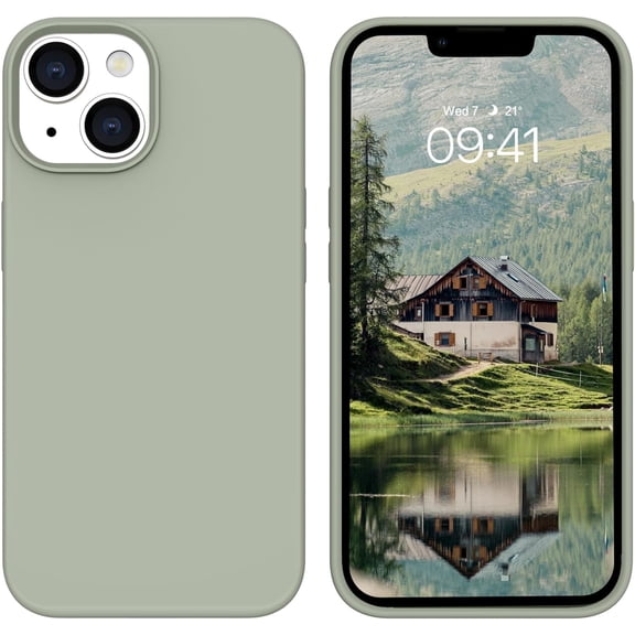 Compatible with iPhone 14 Case, Soft Silicone Gel Rubber Bumper Microfiber Lining Hard Back Shockproof Protective Phone Cover for iPhone 14 6.1", Calke Green