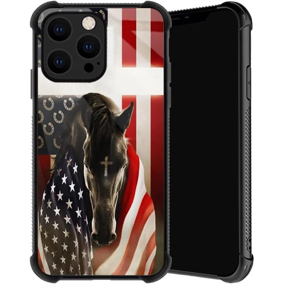 Compatible with iPhone 14 Case, Stallion Cross USA Flag Phone Cover for Men/Women, Soft TPU Anti-Skid Thread Frame Four Corner Anti-Collision Protection Case Compatible with iPhone 14 6.1inch