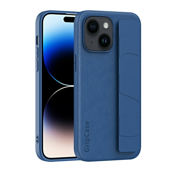 Compatible for iPhone 14 Case with Strap Wristband, Shockproof Anti-Scratch PU Leather Texture Protective Case, Secure Hand Strap Slim Lightweight Case for iPhone 14, Navyblue