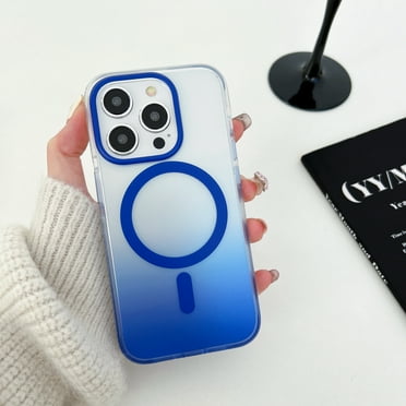 Compatible for iPhone 14 Case Support for Magsafe, Magnetic Gradient Case with Wireless Charger, Gradient Clear Back Shockproof Protection Phone Cover for Girls Women, Blue