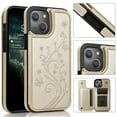 thumbnail image 1 of Compatible with iPhone 14 Case Wallet with Card Holder,Embossed Butterfly Pattern PU Leather Double Magnetic Buttons Flip Shockproof Protective Cover for iPhone 14 6.1 Inch, Gold, 1 of 9